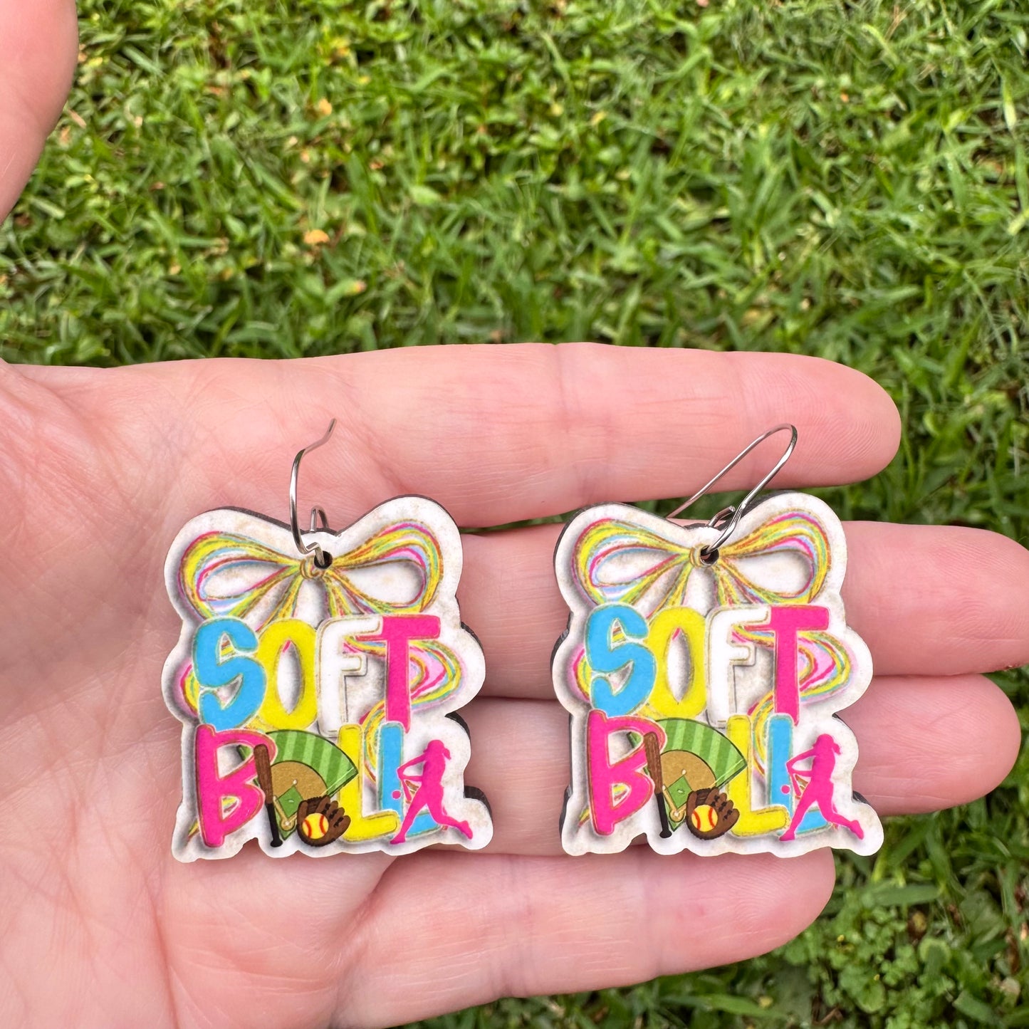 Softball Coquette Watercolpr Earrings