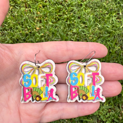 Softball Coquette Watercolpr Earrings