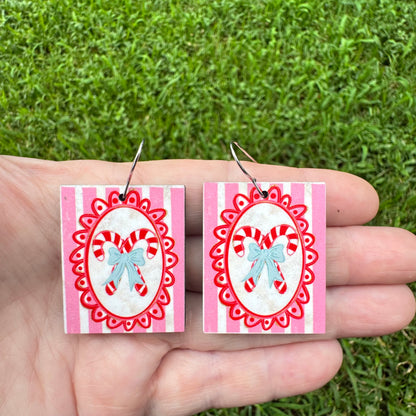Pink Peppermint Stick Earrings