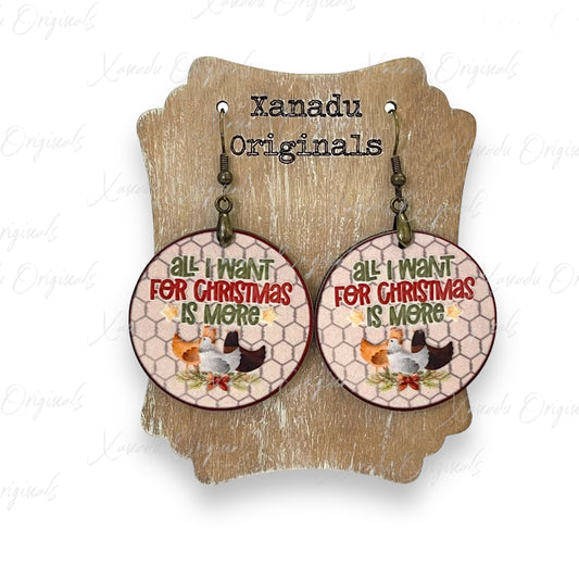 More Chickens for Christmas Earrings