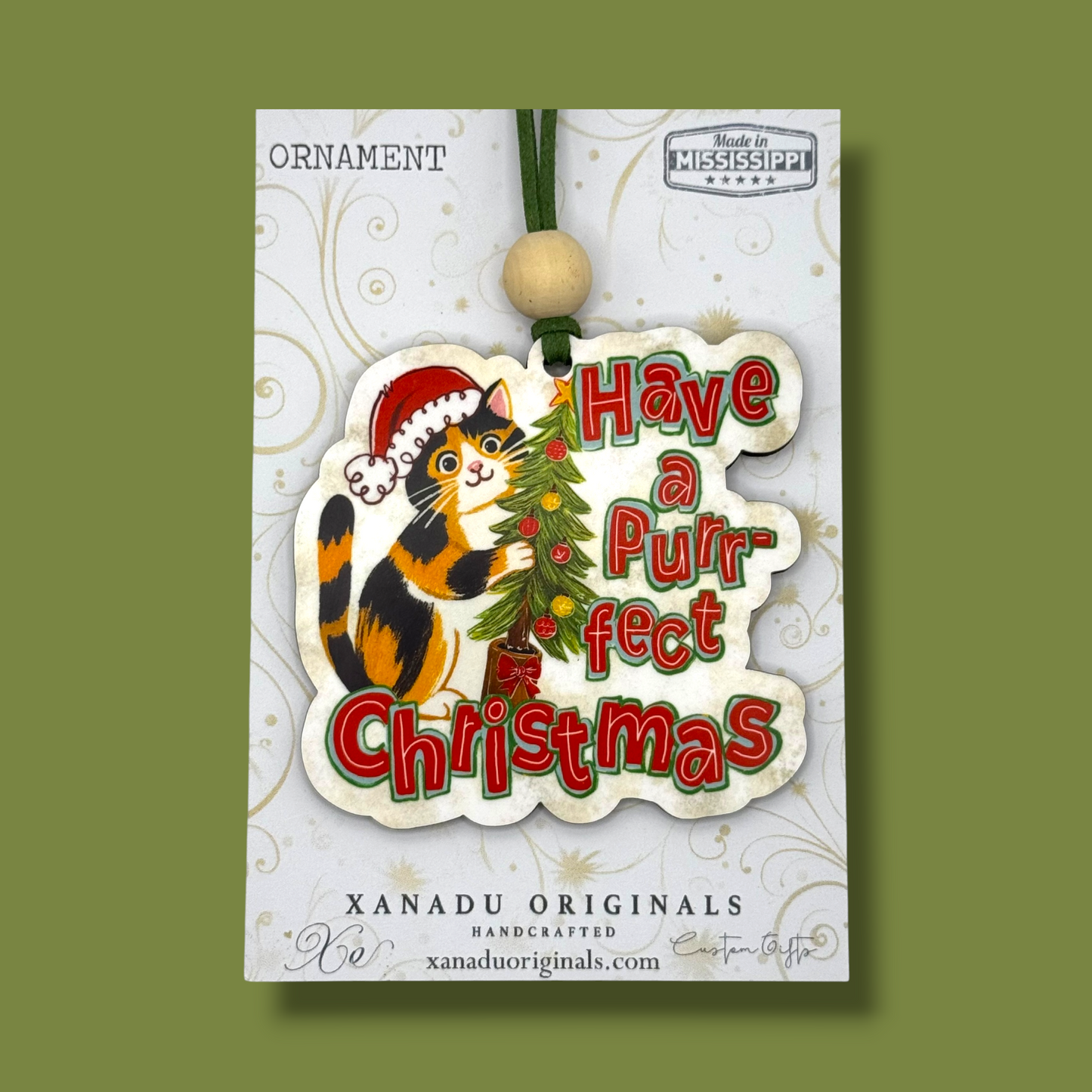 Have a Purr-fect Christmas Cat Ornament - Cute Calico Kitten Holiday Tree Decoration