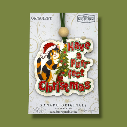 Have a Purr-fect Christmas Cat Ornament - Cute Calico Kitten Holiday Tree Decoration