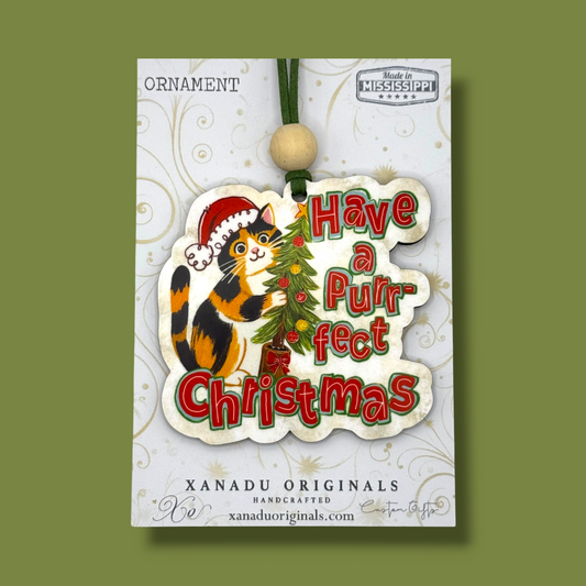Have a Purr-fect Christmas Cat Ornament - Cute Calico Kitten Holiday Tree Decoration