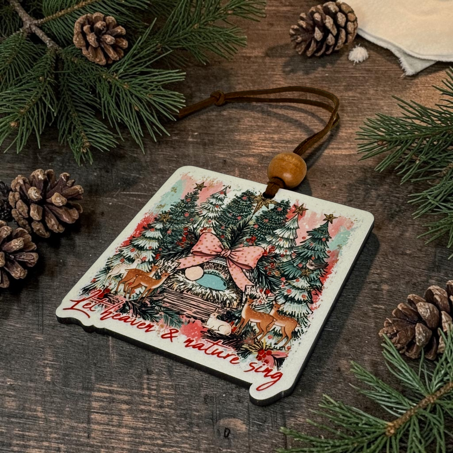 Let Heaven and Nature Sing Manger Ornament, Traditional Holiday Tree Decor, Whimsical Hand-Painted Style Keepsake