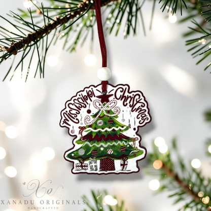 Mississippi Bulldogs Christmas Tree Wood Ornament - Whimsical Southern Holiday Gift