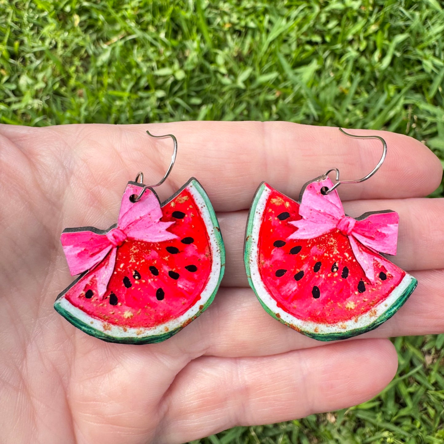 Pink Bow Watermelon Earrings