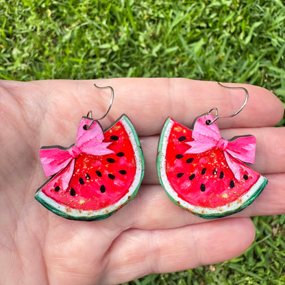 Pink Bow Watermelon Earrings