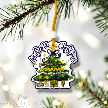 Louisiana Tigers Christmas Tree Wood Ornament - Whimsical Southern Gameday Gift