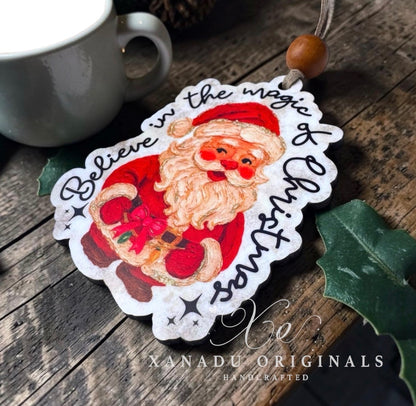 Believe in the Magic of Christmas Vintage Santa Claus Typography Ornament