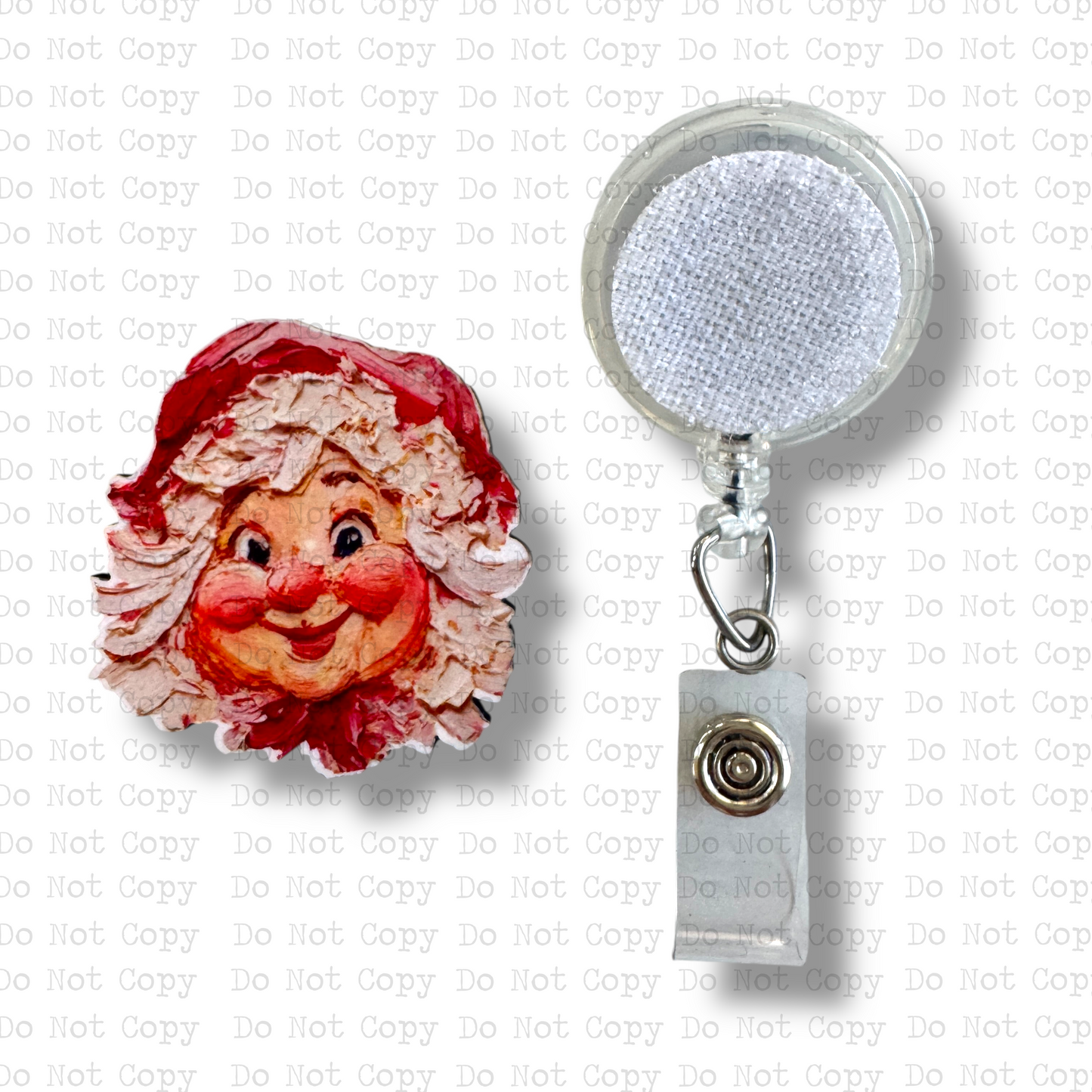 Hand Painted Mrs. Clause Interchangeable Badge Button with Reel Option