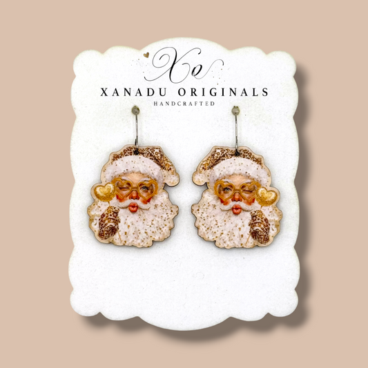Gold Leopard Santa Earrings