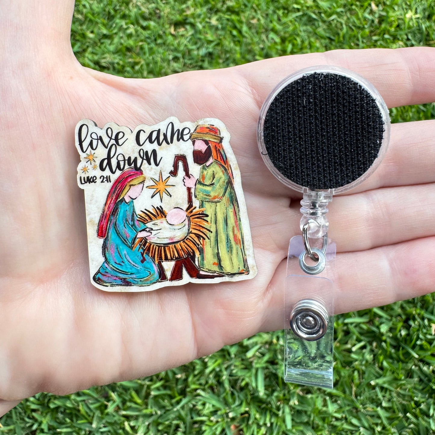 Love Came Down Nativity Interchangeable Badge Button with Reel Option