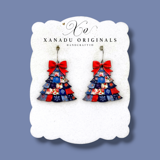 Denim Christmas Tree Earrings