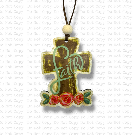 Floral Faith Cross Car Charm