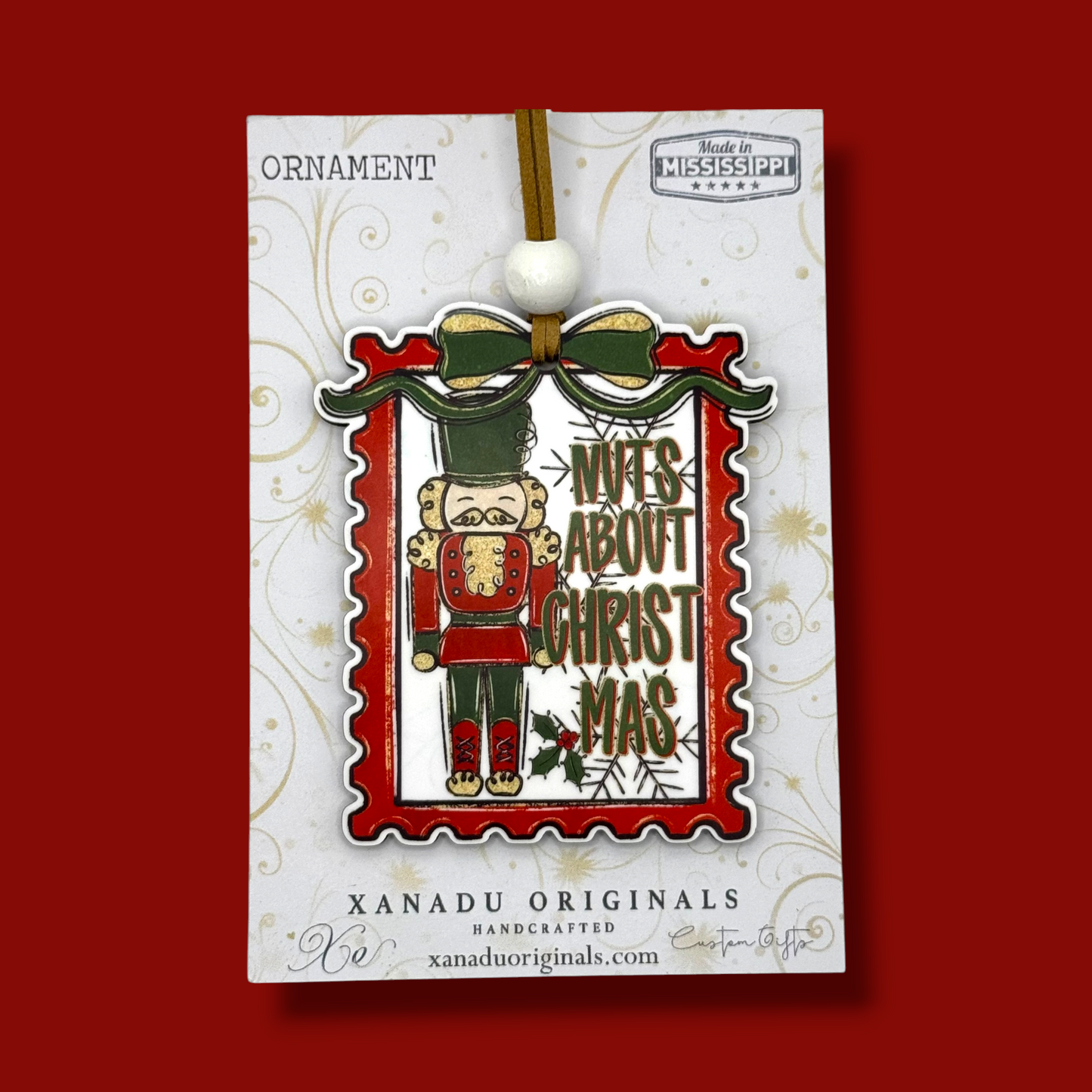 Nuts About Christmas Nutcracker Ornament - Funny Vintage Postage Stamp Holiday Tree Decoration