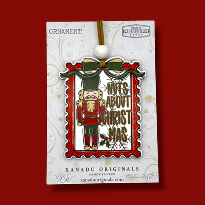 Nuts About Christmas Nutcracker Ornament - Funny Vintage Postage Stamp Holiday Tree Decoration