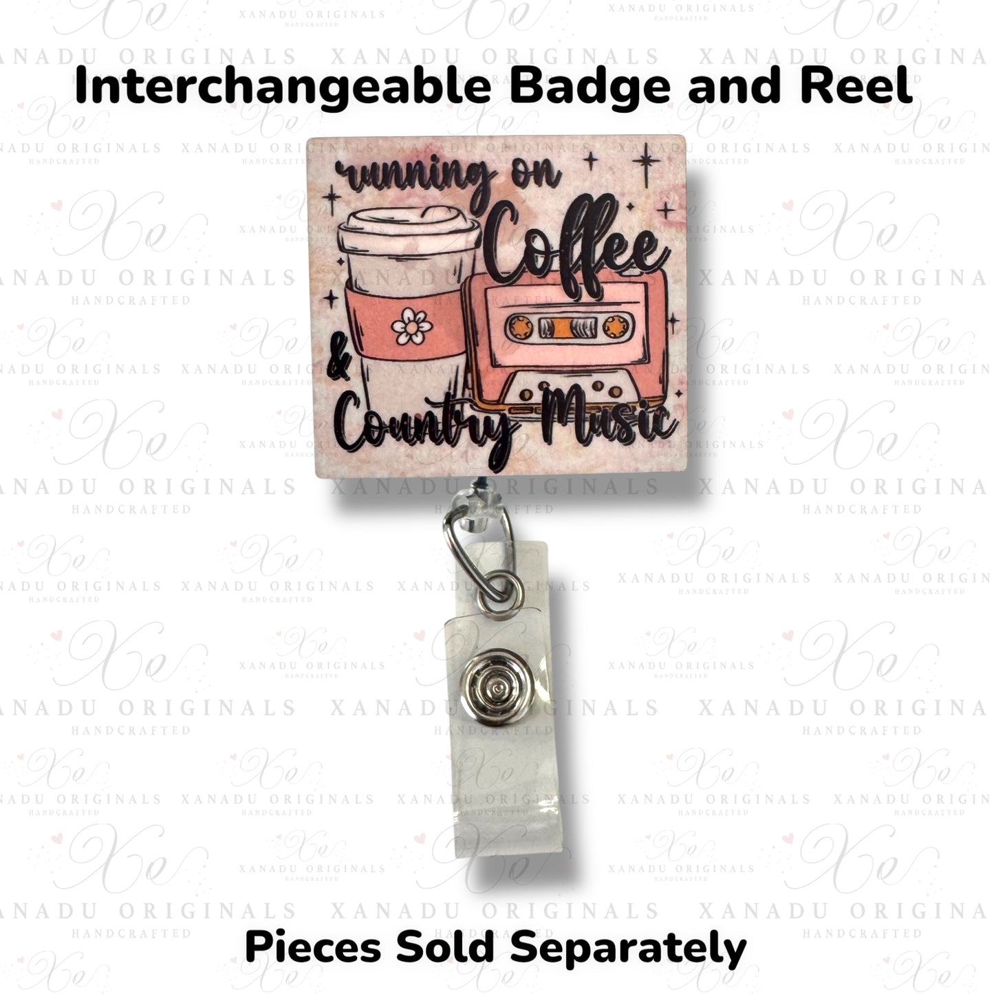 Country Music and Coffee Interchangeable Badge Button with Reel Option