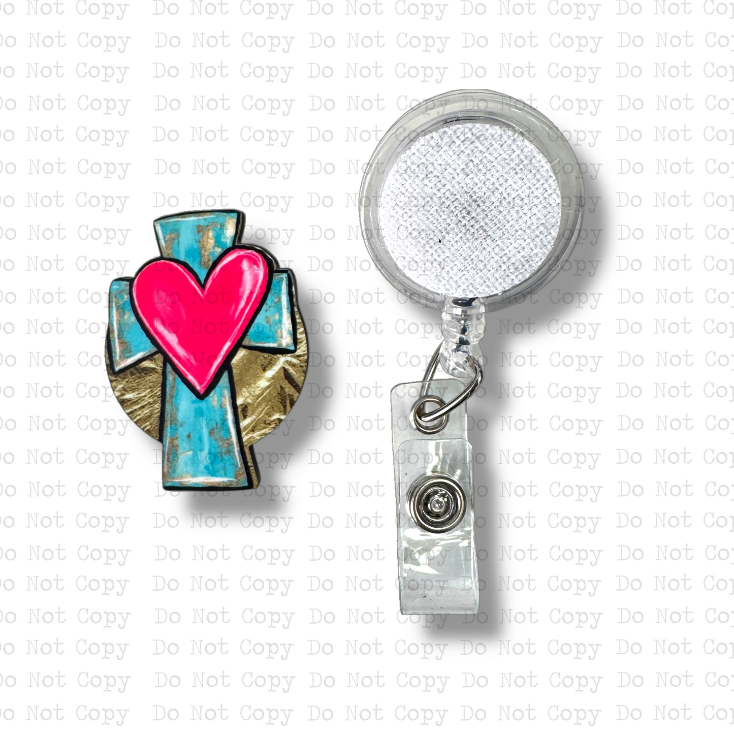Turquoise Cross Interchangeable Badge Button with Reel Option