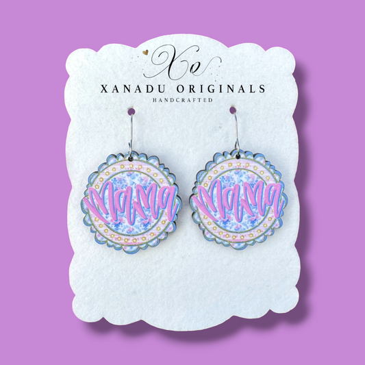 Mama Floral Scalloped Dangle Earrings