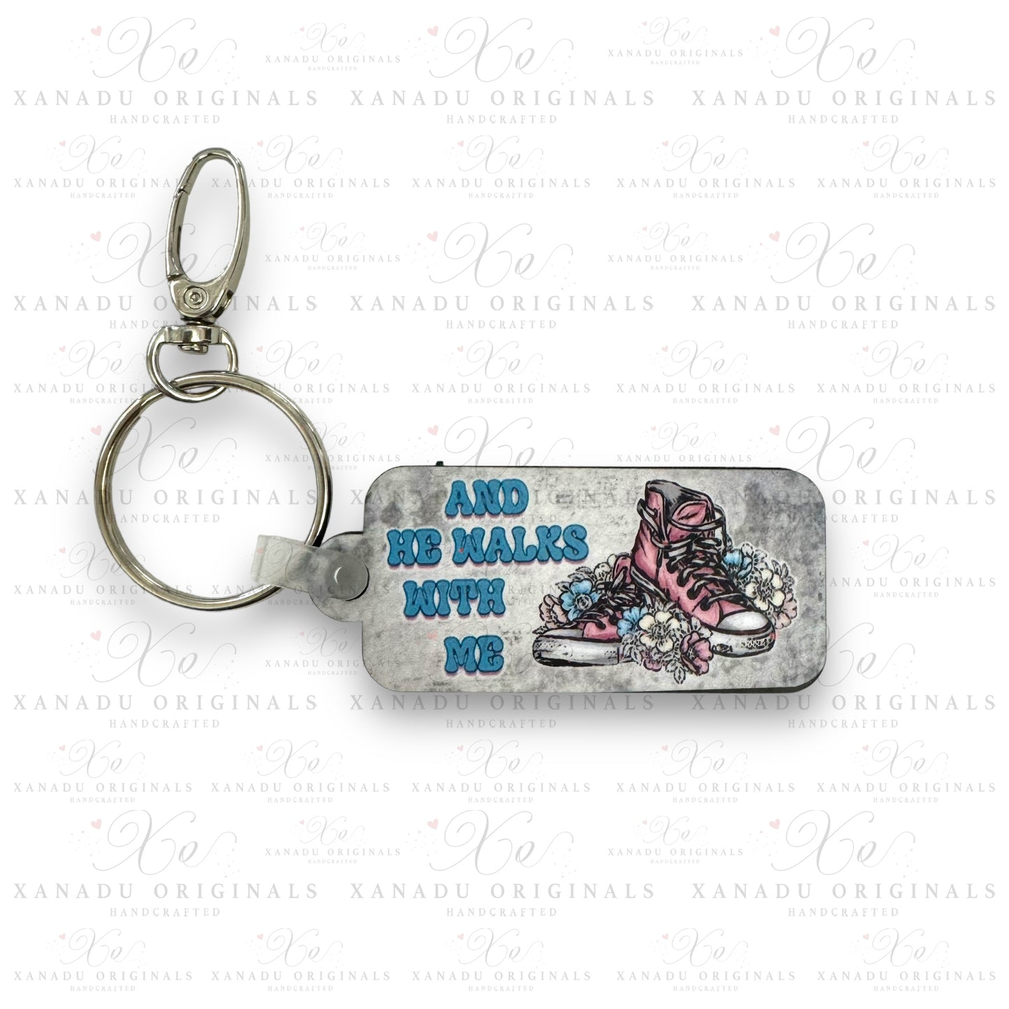 He Walks With Me Rectangle Keychain | Bag Tag