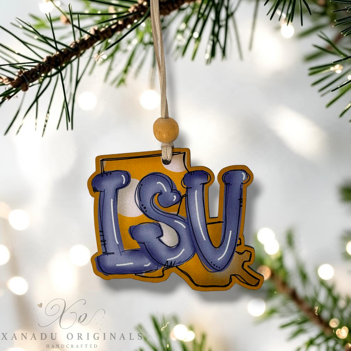 Louisiana Tigers State Silhouette Wood Ornament - Whimsical Southern Collegiate Gift