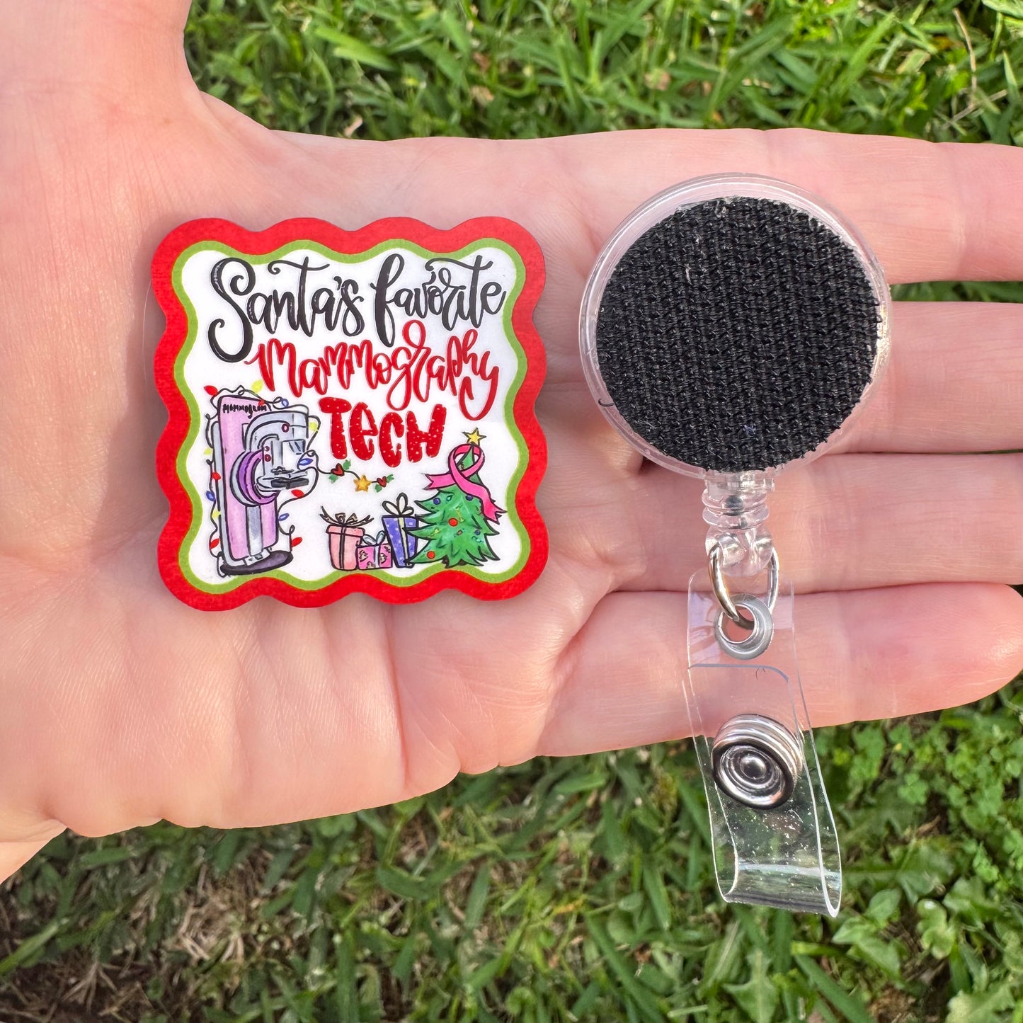 Santa's Favorite Mammography Tech Interchangeable Badge Button with Reel Option