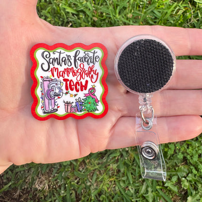 Santa's Favorite Mammography Tech Interchangeable Badge Button with Reel Option