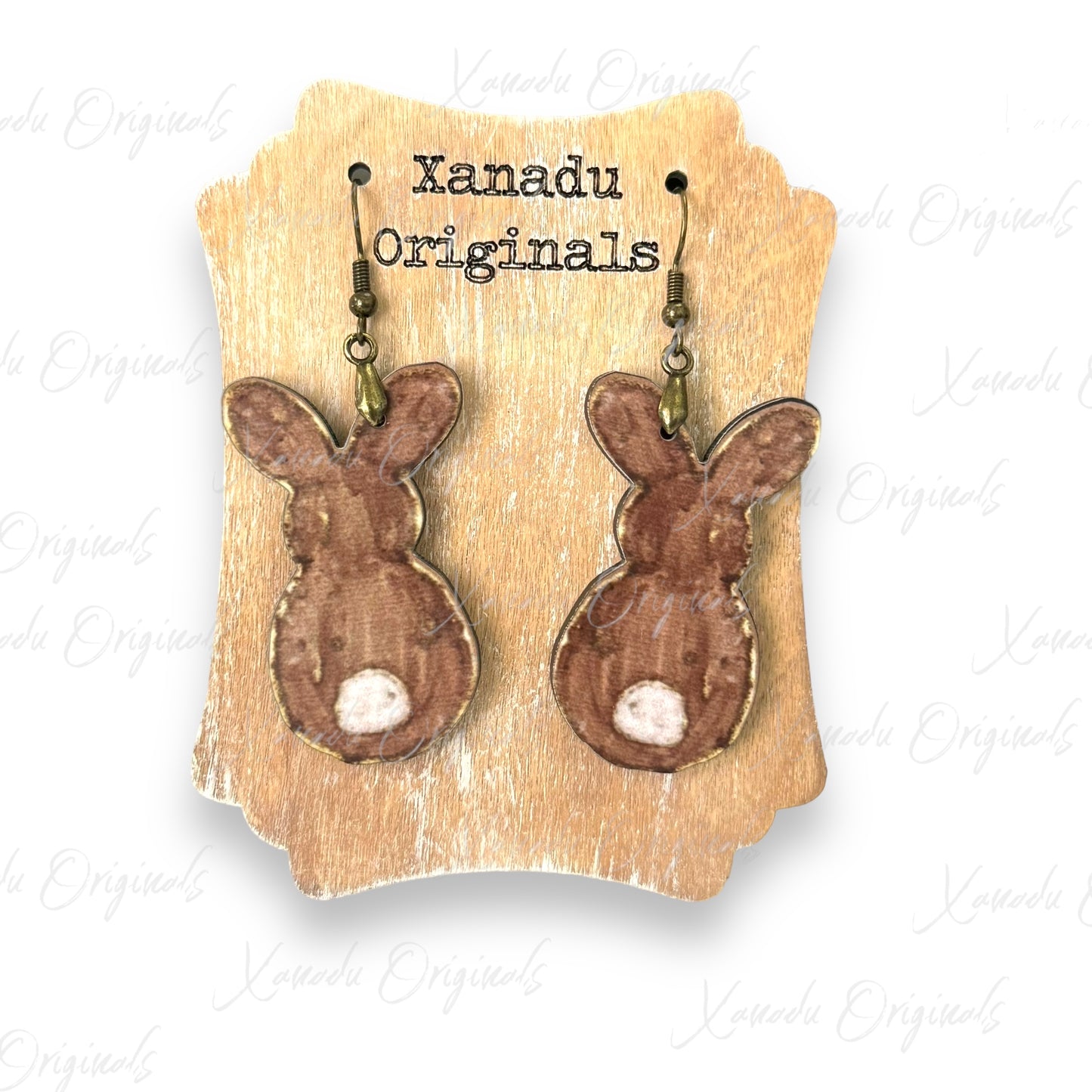 Gold Trimmed Brown Bunny Earrings