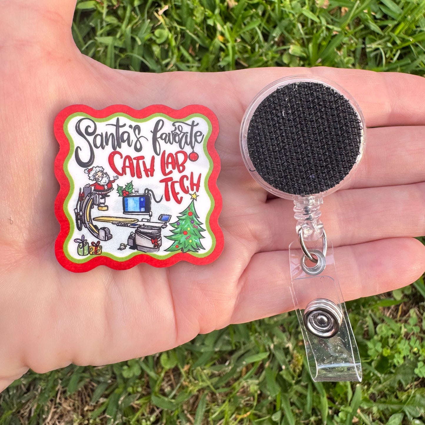 Santa's Favorite Cath Lab Interchangeable Badge Button with Reel Option