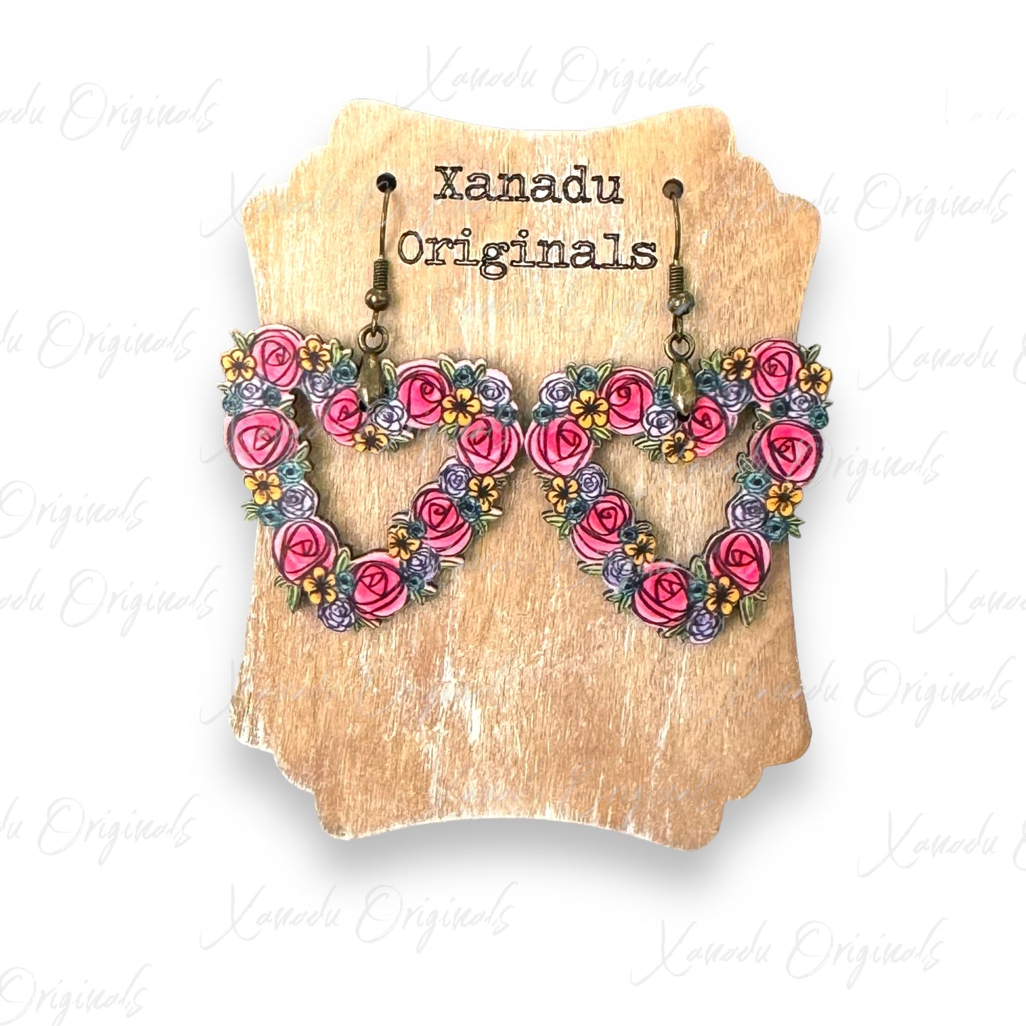 Pink Floral Open Heart Earrings