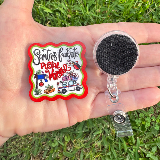 Santa's Favorite Postal Worker Interchangeable Badge Button with Reel Option