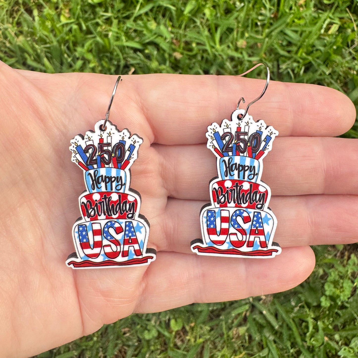 Happy Birthday USA Earrings