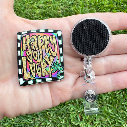 Happy Go Lucky Interchangeable Badge Button with Reel Option
