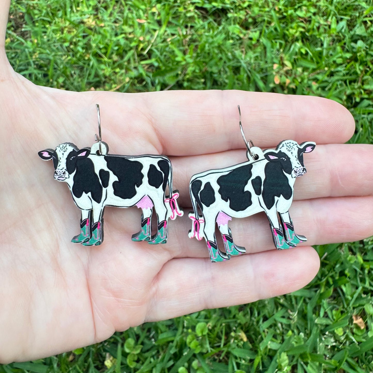 Cow With Boots and Bow Earrings