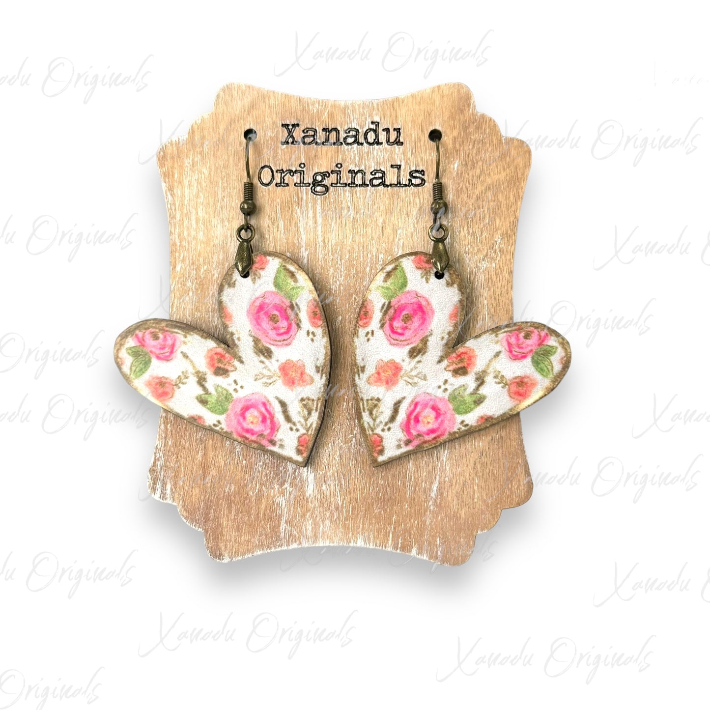 Pink Floral Rose Heart Earrings