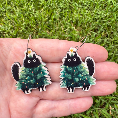 Christmas Tree Cat Earrings