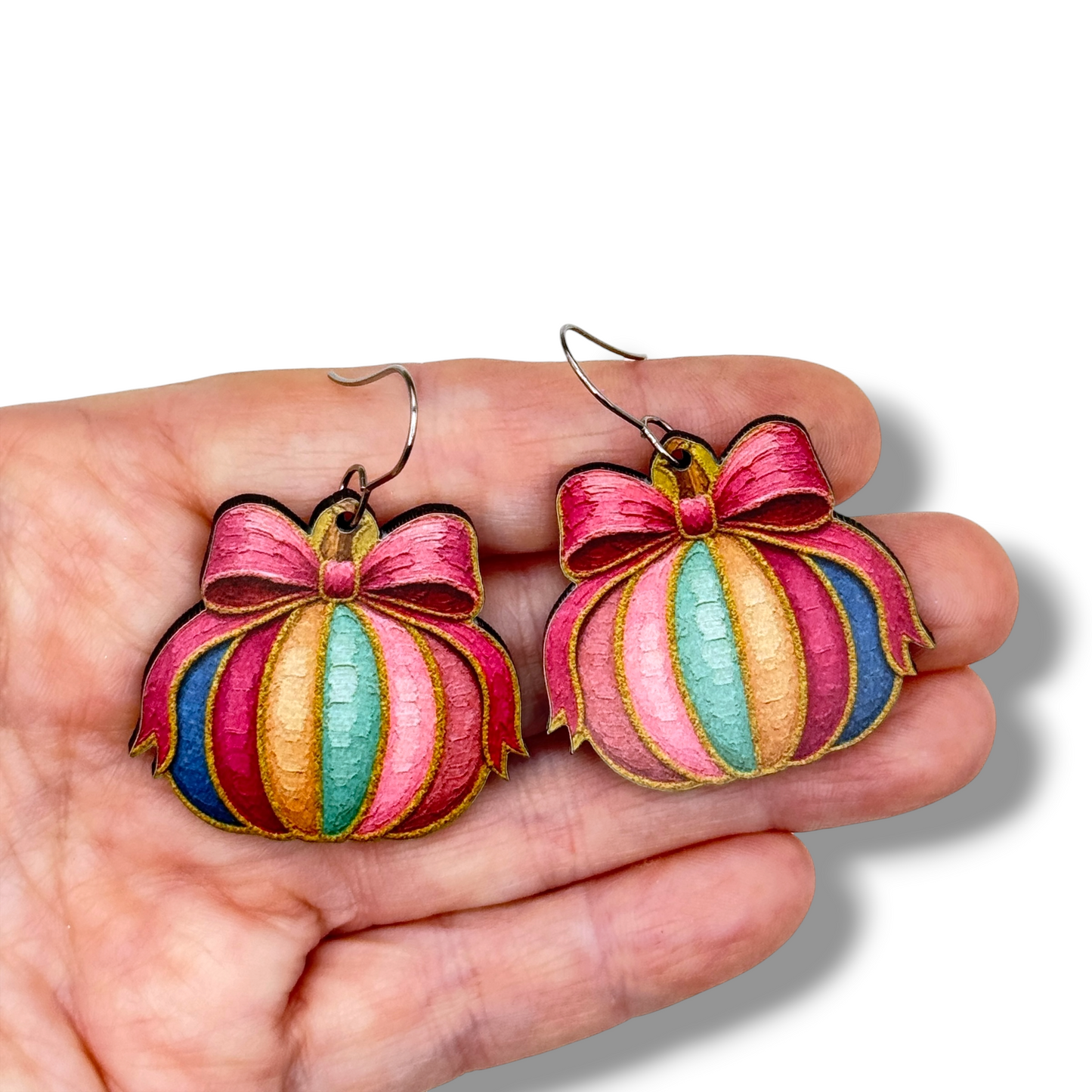 Impasto Painted Pumpkin Dangle Earrings
