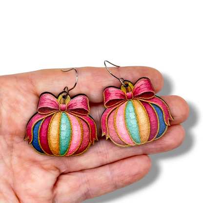 Impasto Painted Pumpkin Dangle Earrings