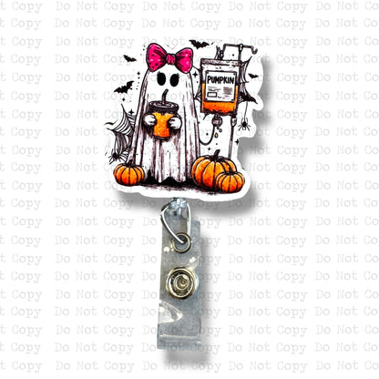 Pumpkin IV Ghost Interchangeable Badge Button with Reel Option
