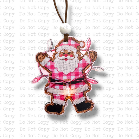 Burlap Pink Santa Christmas Ornament