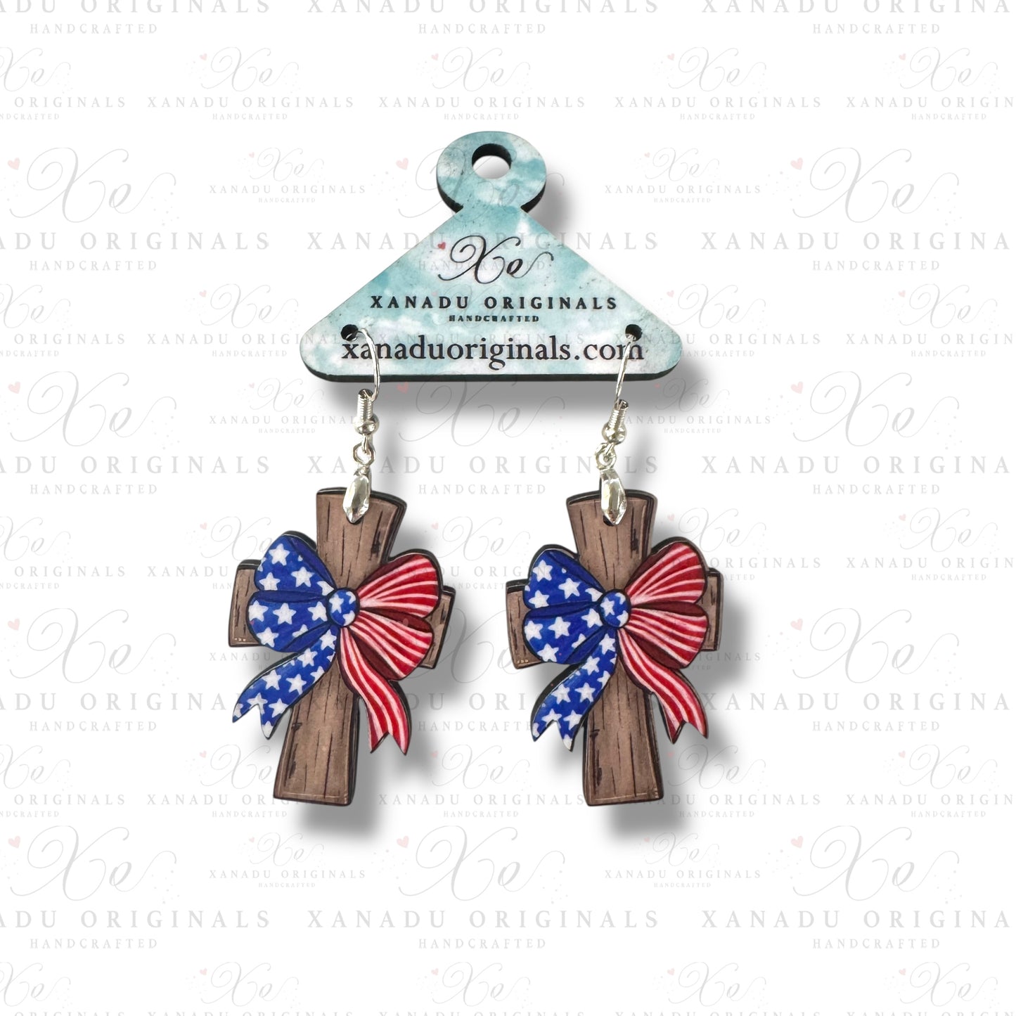 Patriotic Bow Cross Earrings