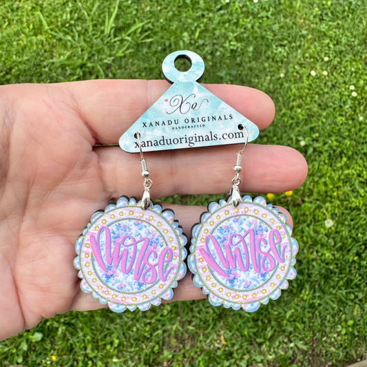 Nurse Floral Scalloped Dangle Earrings