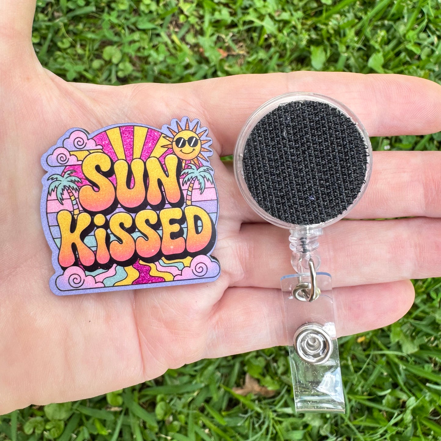 Sun Kissed Interchangeable Badge Button with Reel Option