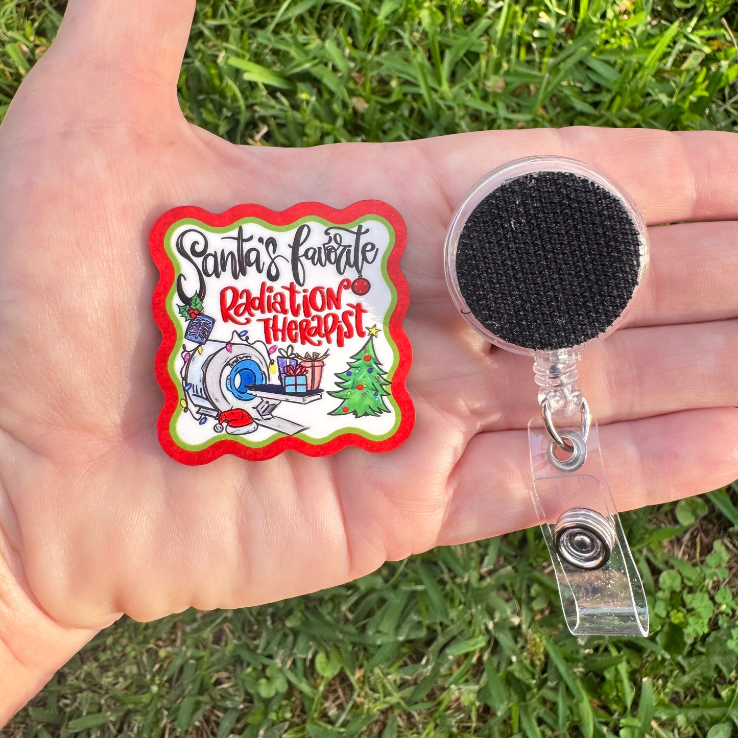 Santa's favorite Radiation Therapist Interchangeable Badge Button with Reel Option