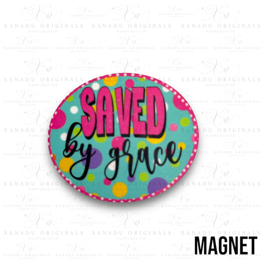 Saved By Grace Polkadot Oval Magnet