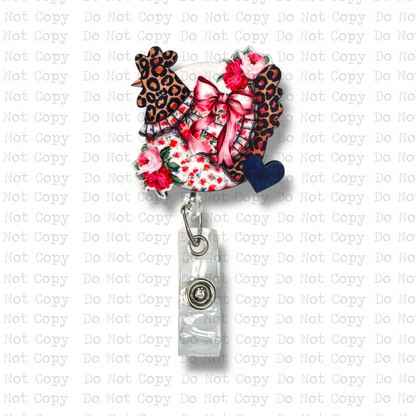 Rosie Leopard Hen Interchangeable Badge Button with Reel Option