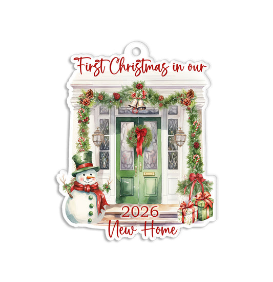 First Christmas in Our New Home Front Porch Watercolor Holiday Ornament