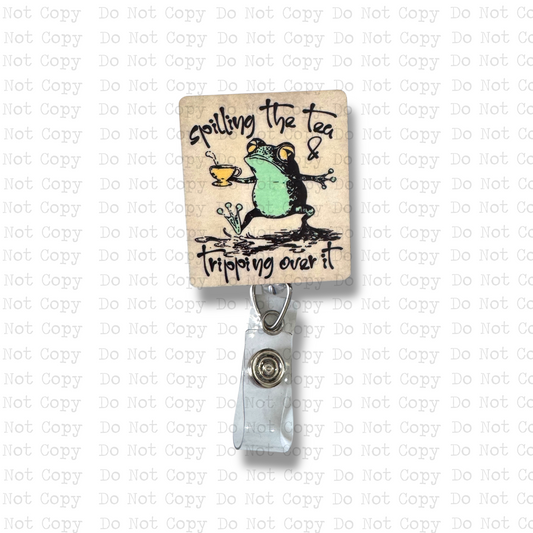 Spilling The Tea Interchangeable Badge Button with Reel Option