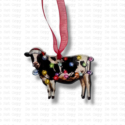 Christmas Lights Cow Mini Ornament