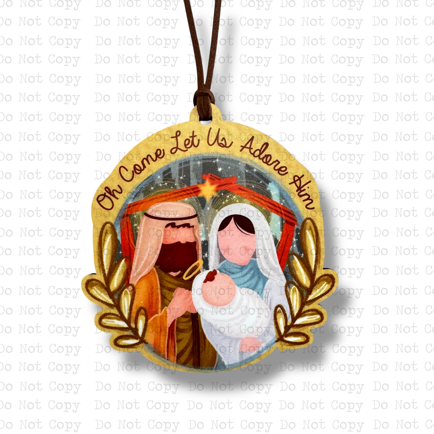 Oh Come Let Us Adore Him Floral Christmas Ornament